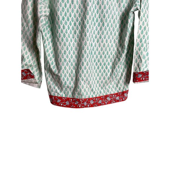 SZ Blockprints Cotton Jacket Green Leaf Red Floral Trim Hand Block Womans OS - Picture 6 of 11